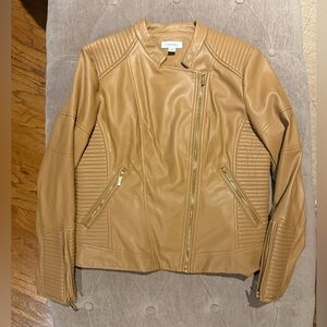 Calvin Klein Tan Faux Leather Moto Jacket Size Large